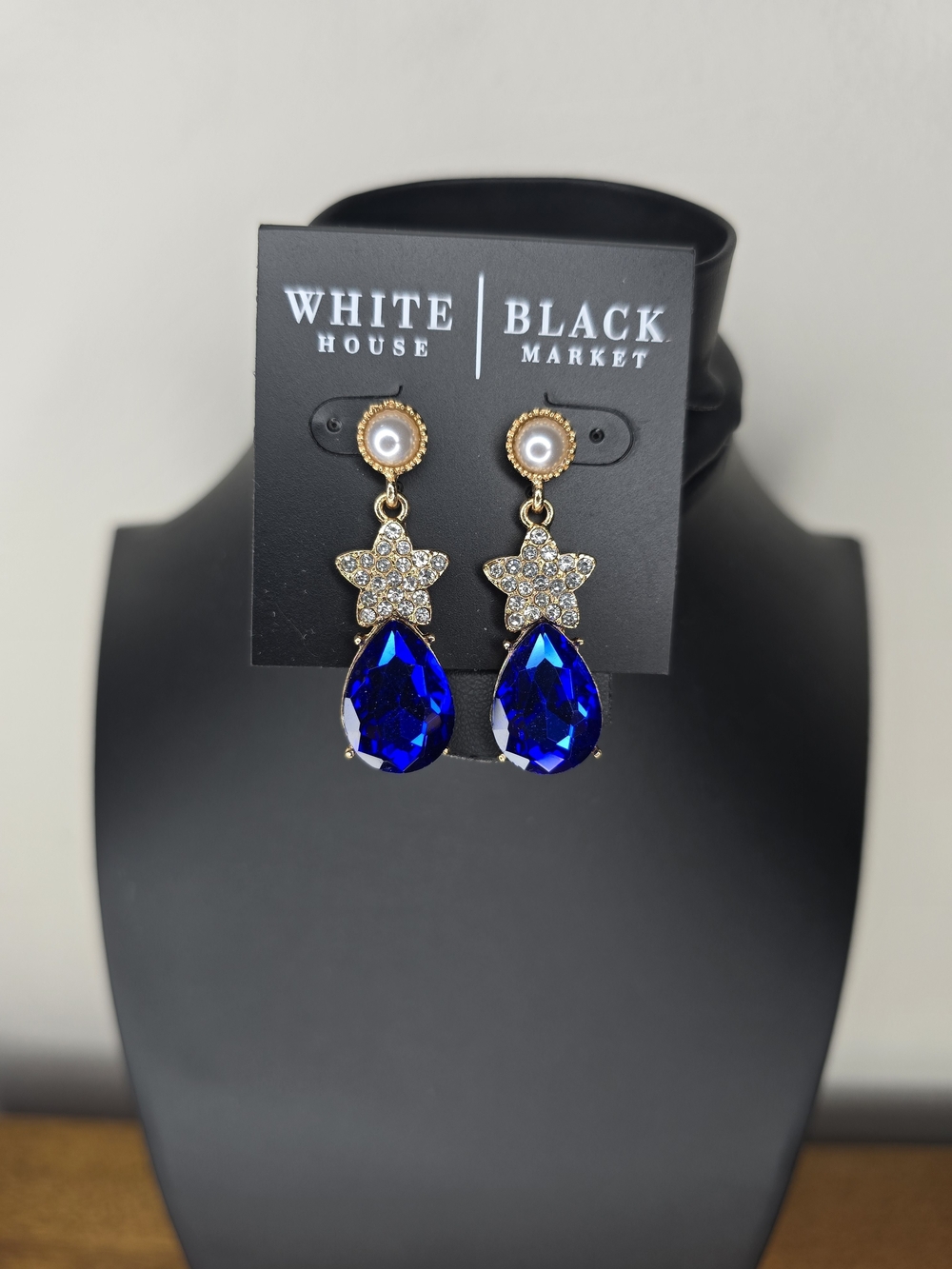 White House Black Market Gold Star & Royal Blue Teardrop Earrings